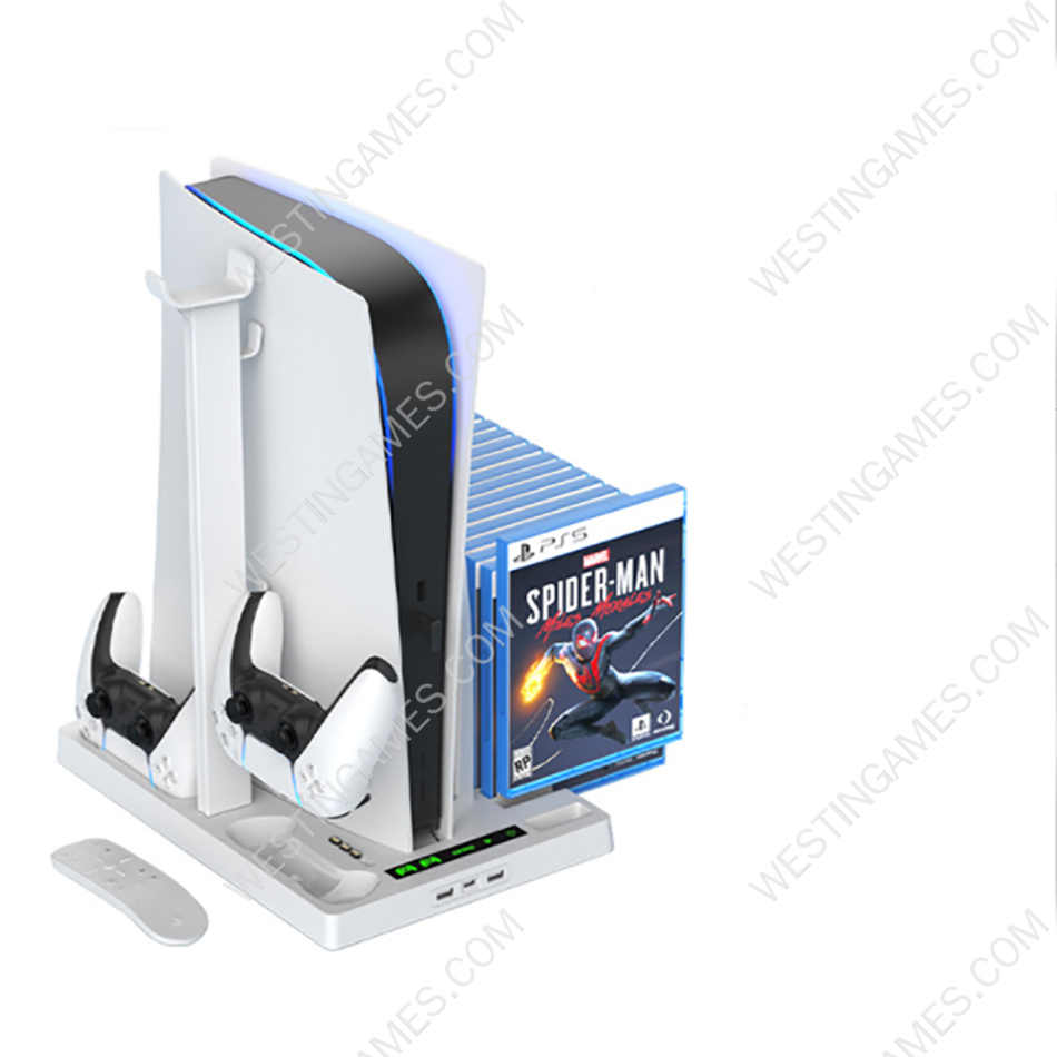 Multifunctional Cooling Stand with Cooler Discs Slot and Dual Controller Charging Dock Headphone Stand for PS5 White